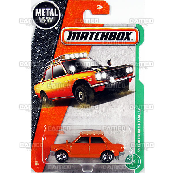 70 DATSUN 510 RALLY #94 orange - 2017 Matchbox Basic L Case Assortment 30782 by Mattel.