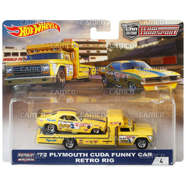 72 Plymouth Cuda Funny Car Retro Rig - 2018 Hot Wheels Car Culture Team Transport B Case Assortment FLF56-956B by Mattel.