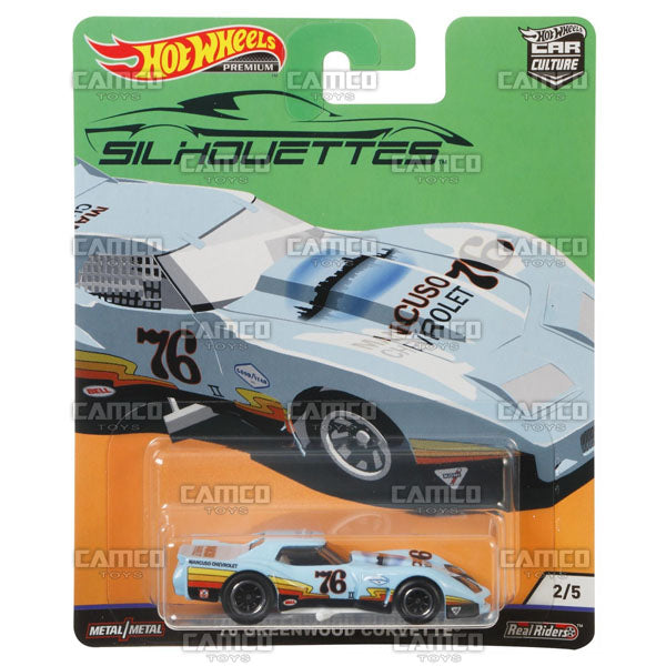 76 Greenwood Corvette - 2019 Hot Wheels Premium Car Culture J Case SILHOUETTES Assortment FPY86-956J by Mattel.