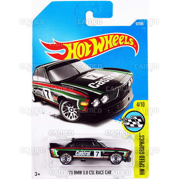 73 BMW 3.0 CSL Race Car #57 black Castrol (HW Speed Graphics) - from 2017 Hot Wheels basic mainline C case Worldwide assortment C4982 by Mattel.