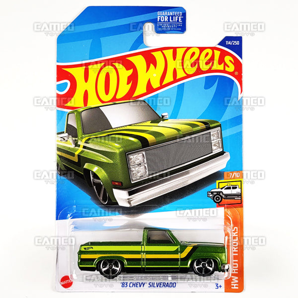 83 Chevy Silverado #114 green - HW Hot Trucks - 2022 Hot Wheels Basic Mainline Case Assortment L2593 by Mattel.
