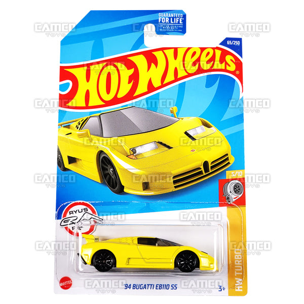 94 Bugatti EB110 SS #65 yellow HW Turbo - 2022 Hot Wheels Basic Mainline Assortment L2593 by Mattel