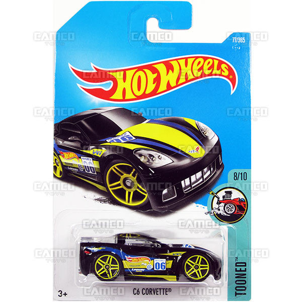 C6 Corvette #77 black (Tooned) - from 2017 Hot Wheels basic mainline D case Worldwide assortment C4982 by Mattel.