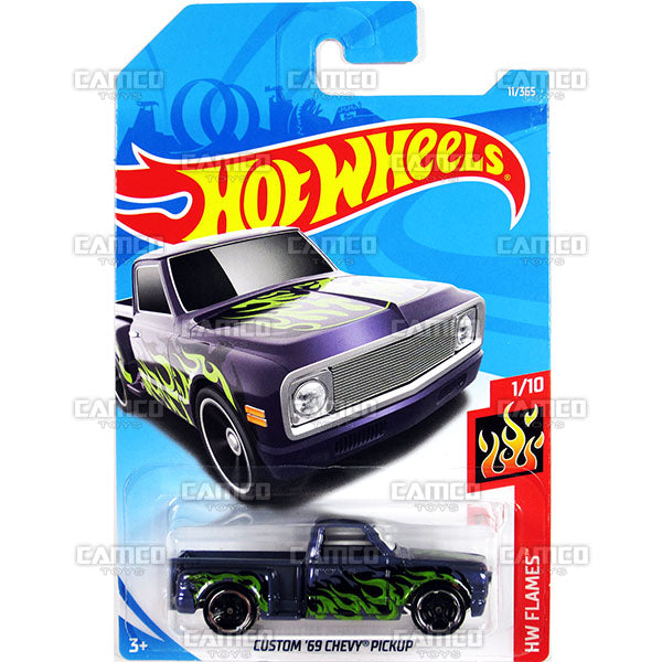 CUSTOM 69 CHEVY PICKUP #11 purple (HW Flames) - 2018 Hot Wheels Basic Mainline A Case Assortment C4982 by Mattel.