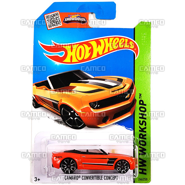 Camaro Convertible Concept #246 orange Then and Now - 2015 Hot Wheels Basic Assortment C4982 by Mattel.