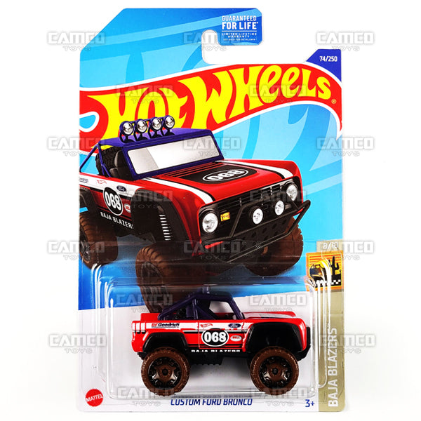 Custom Ford Bronco #74 red - Baja Blazers - 2022 Hot Wheels Basic Mainline Case Assortment L2593 by Mattel.