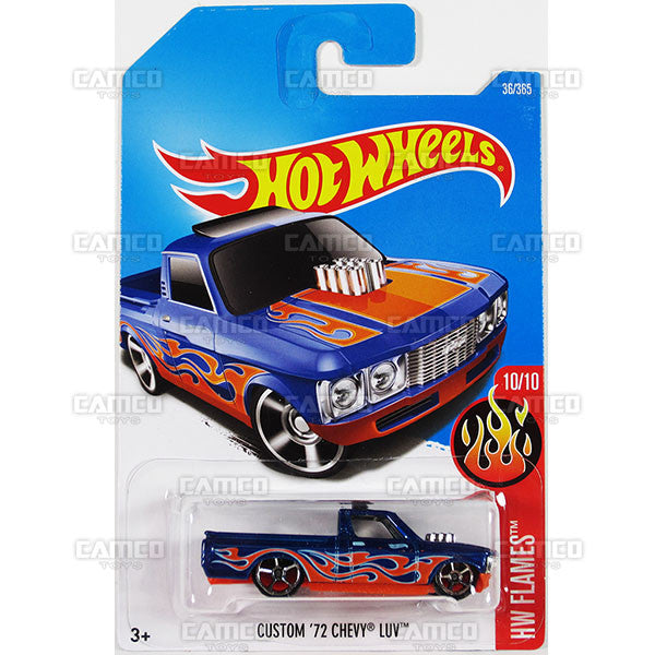 Custom 72 Chevy Luv #36 blue (HW flames) - from 2017 Hot Wheels basic mainline B case Worldwide assortment C4982 by Mattel