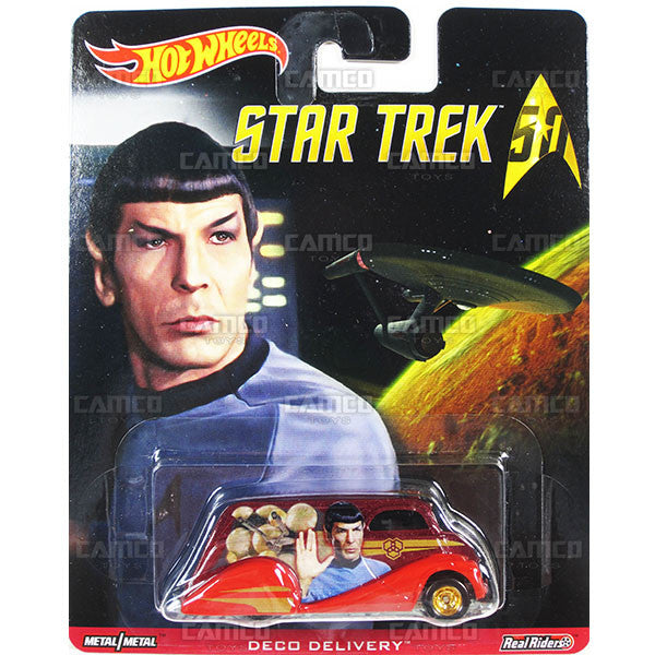 DECO DELIVERY Spock - DJG99 - STAR TREK 50th Anniversary - 2016 Hot Wheels Premium Pop Culture Case B Assortment 1:64 diecast with Real Riders &amp; Metal/Metal DLB45-956B by Mattel. UPC 887961253450