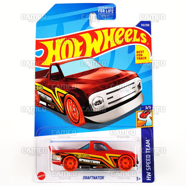 Draftnator #113 red (Treasure Hunt) - HW Speed Team - 2022 Hot Wheels Basic Mainline Case Assortment L2593 by Mattel.