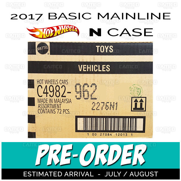 Factory Sealed case of 72 - 2017 Hot Wheels Basic Mainline N Case Assortment C4982-N