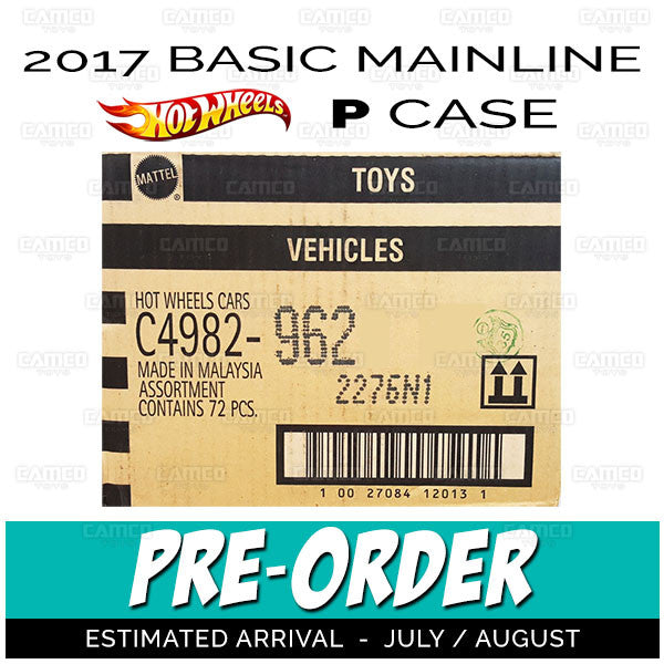 Factory Sealed case of 72 - 2017 Hot Wheels Basic Mainline P Case assortment C4982 by Mattel.