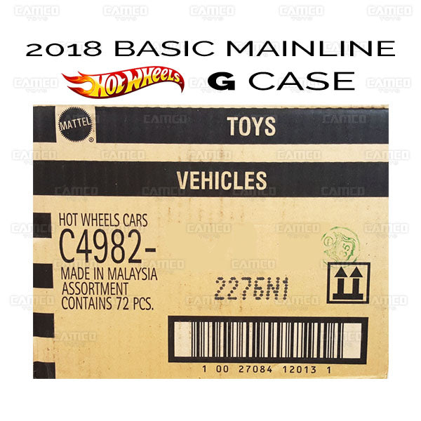 Factory Sealed case of 72 - 2018 Hot Wheels Basic Mainline G Case assortment C4982 by Mattel