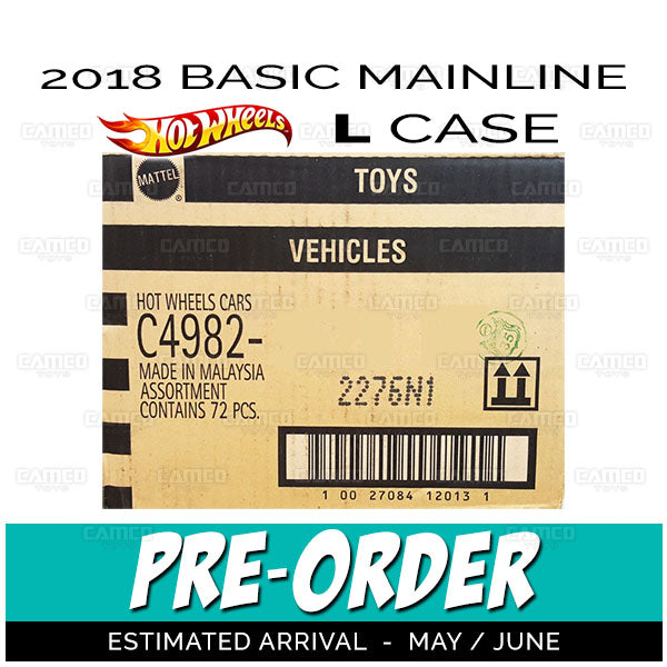Factory Sealed case of 72 - 2018 Hot Wheels Basic Mainline L Case assortment C4982 by Mattel