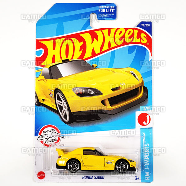 Honda S2000 #118 yellow (Ryu's Rides) - HW J-Imports - 2022 Hot Wheels Basic Mainline Case Assortment L2593 by Mattel.