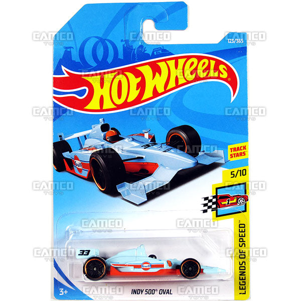 Indy 500 Oval #123 Gulf - 2018 Hot Wheels Basic Mainline F Case Assortment C4982 by Mattel.