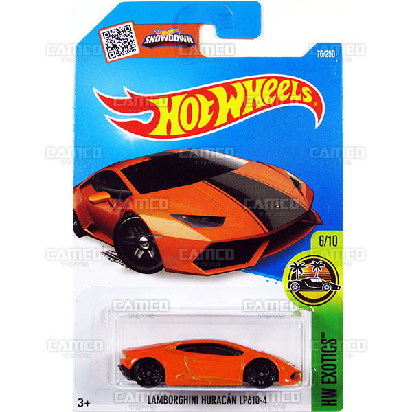 Lamborghini Huracan LP610-4 #76 Orange (HW Exotics) - from 2016 Hot Wheels Basic Case Worldwide Assortment C4982 by Mattel.