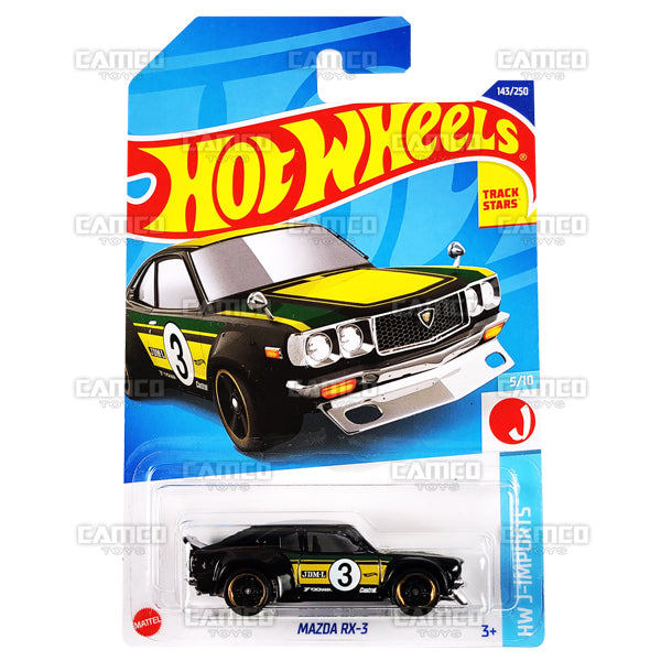 Mazda RX-3 #143 black - HW J-Imports - 2022 Hot Wheels Basic Mainline 1:64 Diecast Case Assortment C4982 by Mattel