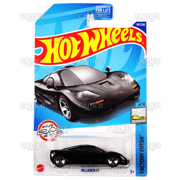 McLaren F1 #107 black (Ryu's Rides) - Factory Fresh - 2022 Hot Wheels Basic Mainline Case Assortment L2593 by Mattel.