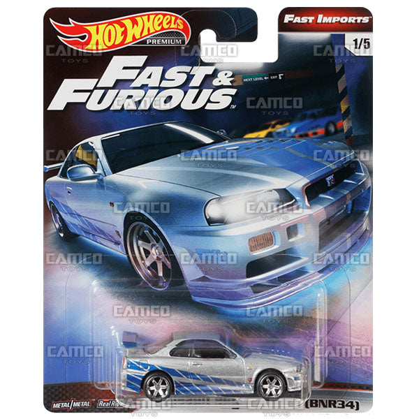 Nissan Skyline GT-R (BNR34) - 2019 Hot Wheels Premium Fast & Furious Fast Imports A Case Assortment GBW75-956A By Mattel.
