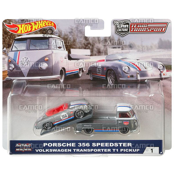 Porsche 356 Speedster Volkswagen Transporter T1 Pickup (Magnus Walker - Urban Outlaw) - 2018 Hot Wheels Car Culture Team Transport A Case Assortment FLF56-956A by Mattel.