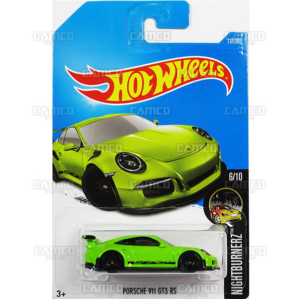 Porsche 911 GT3 RS #117 green (Nightburnerz) - from 2017 Hot Wheels basic mainline E case Worldwide assortment C4982 by Mattel.