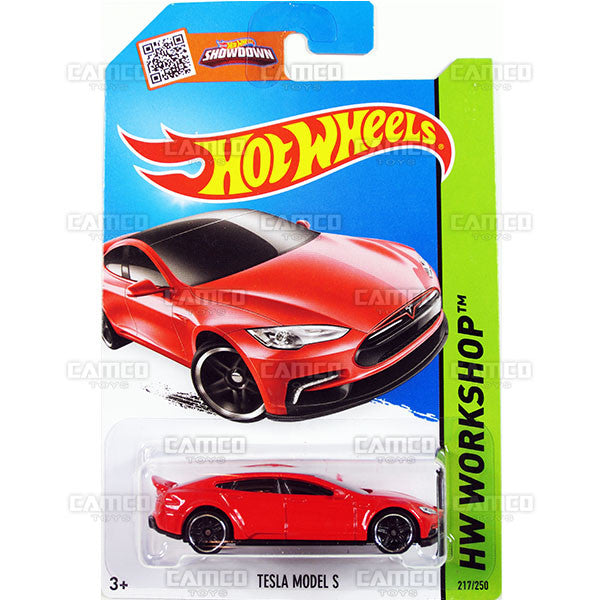 Tesla Model S #217 red (HW Workshop) - 2015 Hot Wheels Basic Mainline C4982