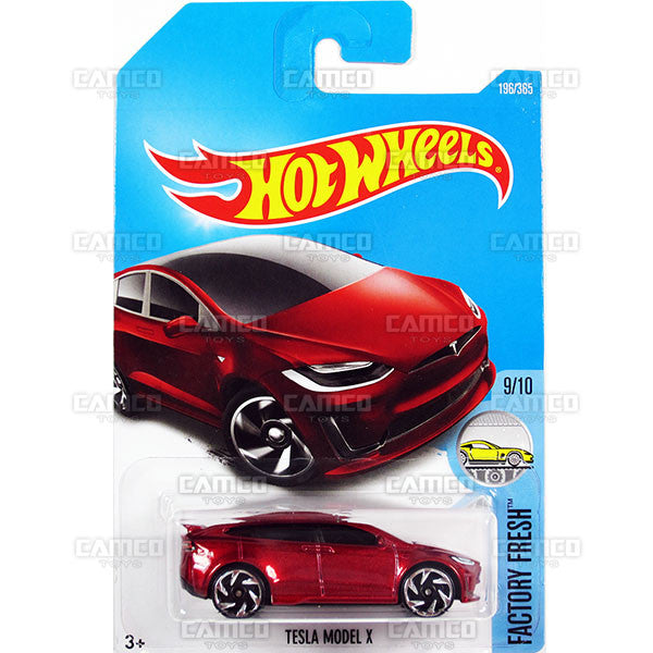 Tesla Model X #196 red (Factory fresh) - 2017 Hot Wheels basic mainline J case Worldwide assortment C4982 by Mattel