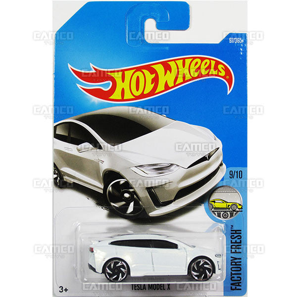 Tesla Model X #97 white (Factory Fresh) - from 2017 Hot Wheels basic mainline E case Worldwide assortment C4982 by Mattel.