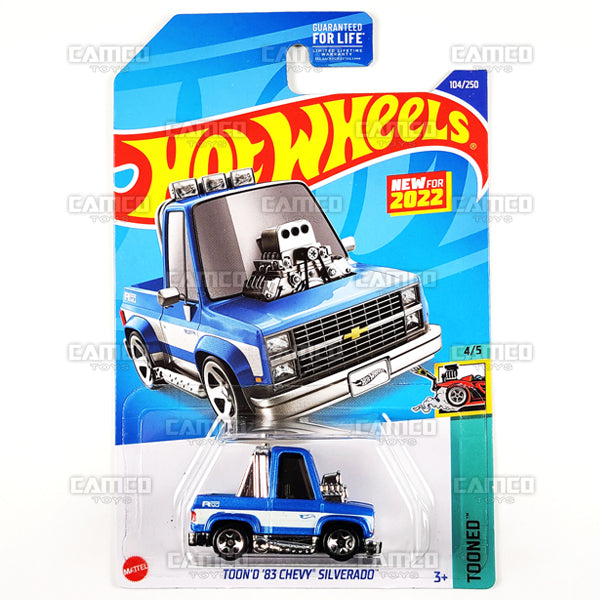Toon'd 83 Chevy Silverado #104 blue - Tooned - 2022 Hot Wheels Basic Mainline Case Assortment L2593 by Mattel.